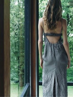 Zara Gray Backless Strappy Slip Dress